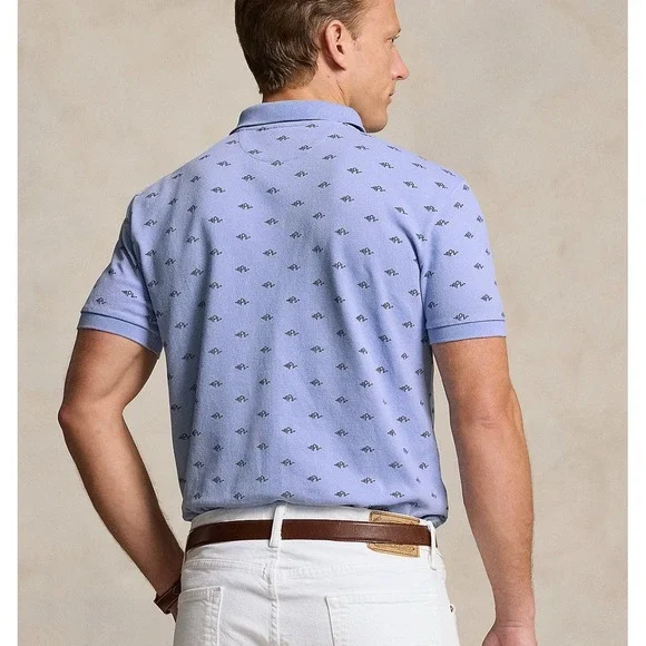 Polo Ralph Lauren Men's Classic Fit Stretch Monogram Polo‎ Shirt Blue LARGE NEW